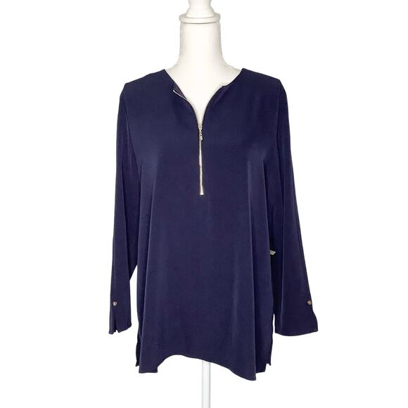 Chico’s Tops - Chico's Navy Blue Long Sleeve Zipper Detail Blouse Top 2 NWT